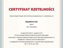 Aquaform: Certyfikat Rzetelna Firma